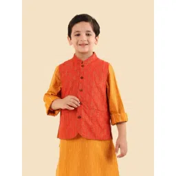 Fabindia Kids Orange Cotton Printed Regular Fit Nehru Jacket-picture-30
