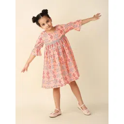 Fabindia Kids Peach Printed Dress-picture-43