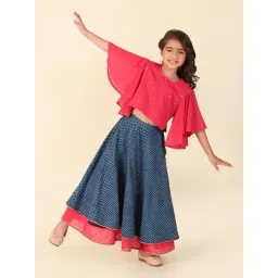 Fabindia Kids Pink & Blue Printed Lehenga With Choli-picture-35