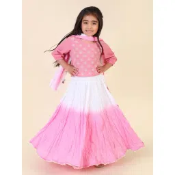 Fabindia Kids Pink & White Embroidered Lehenga, Choli with Dupatta-picture-20