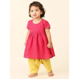 Fabindia Kids Pink & Yellow Cotton Printed Kurta Set-picture-38