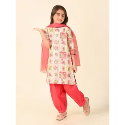 Fabindia Kids Pink Floral Print Kurta, Salwar with Dupatta-picture-38