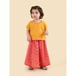 Fabindia Kids Pink Printed Cotton Regular Fit Lehenga Set-picture-14