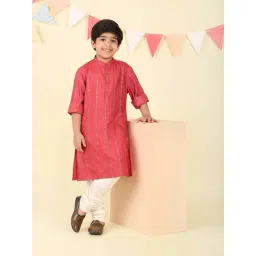 Fabindia Kids Pink Regular Fit Striped Kurta image 1