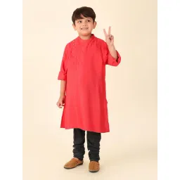 Fabindia Kids Pink Self Design Full Sleeves Kurta-picture-16