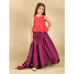 Fabindia Kids Purple Woven Lehenga Set-picture-26