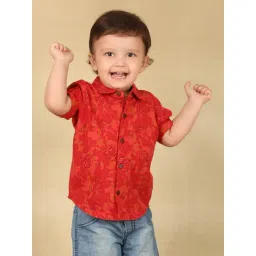 Fabindia Kids Red Cotton Floral Print Shirt-picture-25