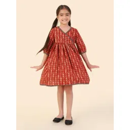 Fabindia Kids Red Cotton Printed Dress-picture-12
