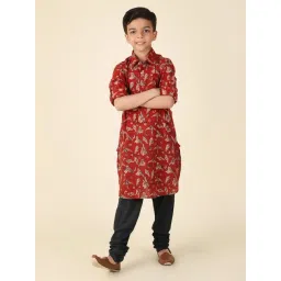 Fabindia Kids Red Cotton Printed Full Sleeves Kurta-picture-15