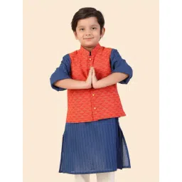 Fabindia Kids Red Cotton Printed Nehru Jacket-picture-17