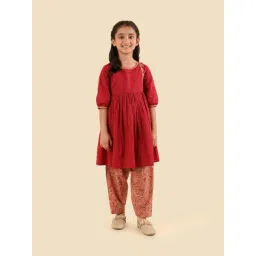 Fabindia Kids Red Cotton Printed Regular Fit Kurti With Pants Set-picture-13