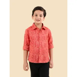 Fabindia Kids Red Cotton Printed Regular Fit Shirt-picture-31