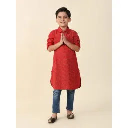 Fabindia Kids Red Printed Full Sleeves Kurta-picture-11