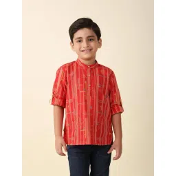 Fabindia Kids Red Printed Full Sleeves Short Kurta-picture-31