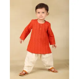 Fabindia Kids Rust Cotton Printed Kurta Pyjama Set-picture-40