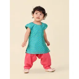 Fabindia Kids Teal & Pink Printed Kurta with Salwar-picture-37