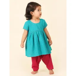 Fabindia Kids Teal Blue & Pink Cotton Printed Kurta Set-picture-20