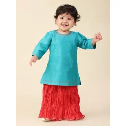 Fabindia Kids Teal Blue & Red Cotton Embroidered Full Sleeves Kurta Set-picture-38