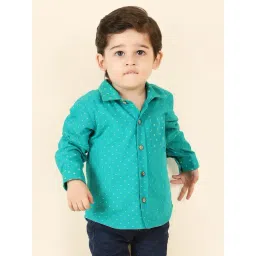 Fabindia Kids Teal Blue Cotton Printed Full Sleeves Shirt-picture-27