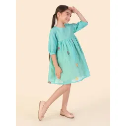 Fabindia Kids Teal Printed Dress image 5