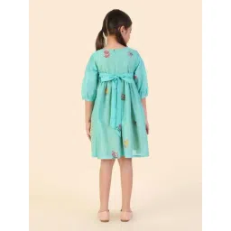 Fabindia Kids Teal Printed Dress image 2
