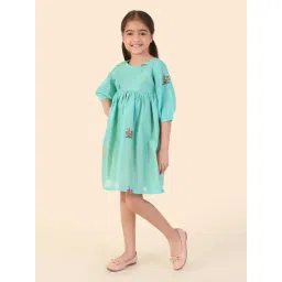 Fabindia Kids Teal Printed Dress image 4