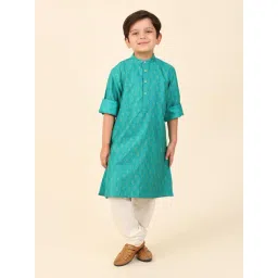 Fabindia Kids Teal Printed Full Sleeves Kurta-picture-34