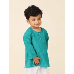 Fabindia Kids Teal Printed Full Sleeves Kurta-picture-30