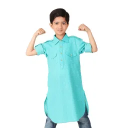 Fabindia Kids Teal Solid Full Sleeves Kurta-picture-19