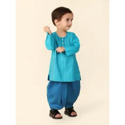 Fabindia Kids Teal Striped Full Sleeves Kurta with Dhoti-picture-36