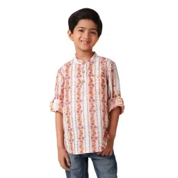 Fabindia Kids White & Pink Floral Print Full Sleeves Kurta-picture-12