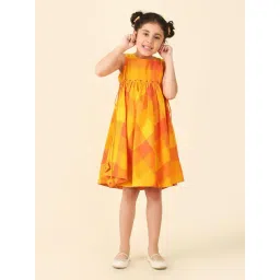 Fabindia Kids Yellow & Orange Checks Dress-picture-19