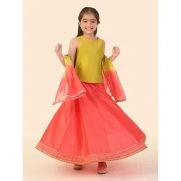 Fabindia Kids Yellow & Pink Printed Lehenga, Choli & Dupatta-image-24