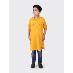 Fabindia Kids Yellow Cotton Printed Kurta-picture-14