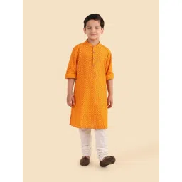 Fabindia Kids Yellow Printed Cotton Regular Fit Kurta-image-34