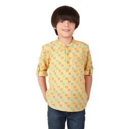 Fabindia Kids Yellow Printed Full Sleeves Kurta-picture-21