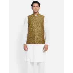 Fabindia Light Green Sleeveless Mandarin Collar Nehru Jacket-picture-36