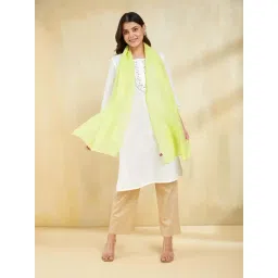 Fabindia Lime Yellow Embroidered Stole-picture-20