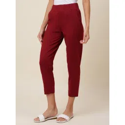 Fabindia Maroon Cotton Mid Rise Trousers-image-46