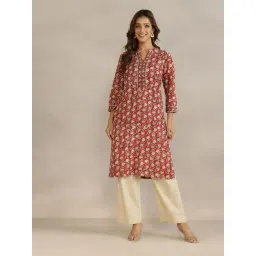 Fabindia Maroon Cotton Printed Regular Fit Kurta-picture-32