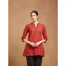 Fabindia Maroon Cotton Printed Slim Fit Short Kurti-picture-41