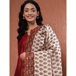 fabindia Maroon Cotton Silk Bagru Printed Dupatta-picture-17