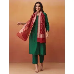 Fabindia Maroon Cotton Silk Blend Printed Stole-picture-23