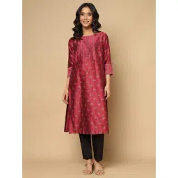 Fabindia Maroon Cotton Silk Hand Block Print Long Kurta-picture-30