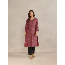 Fabindia Maroon Cotton Silk Printed Regular Fit Kurta-picture-34