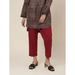 Fabindia Maroon Regular Fit Mid Rise Pants-picture-10