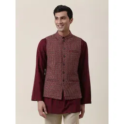 Fabindia Maroon Regular Fit Printed Nehru Jacket-picture-18