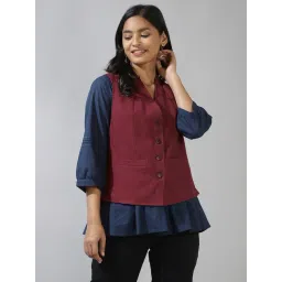 Fabindia Maroon Self Pattern Jacket-image-25