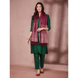 Fabindia Maroon Silk Checks Stole-picture-19