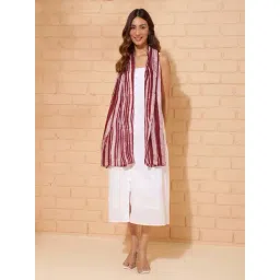 Fabindia Maroon Striped Stole-image-27